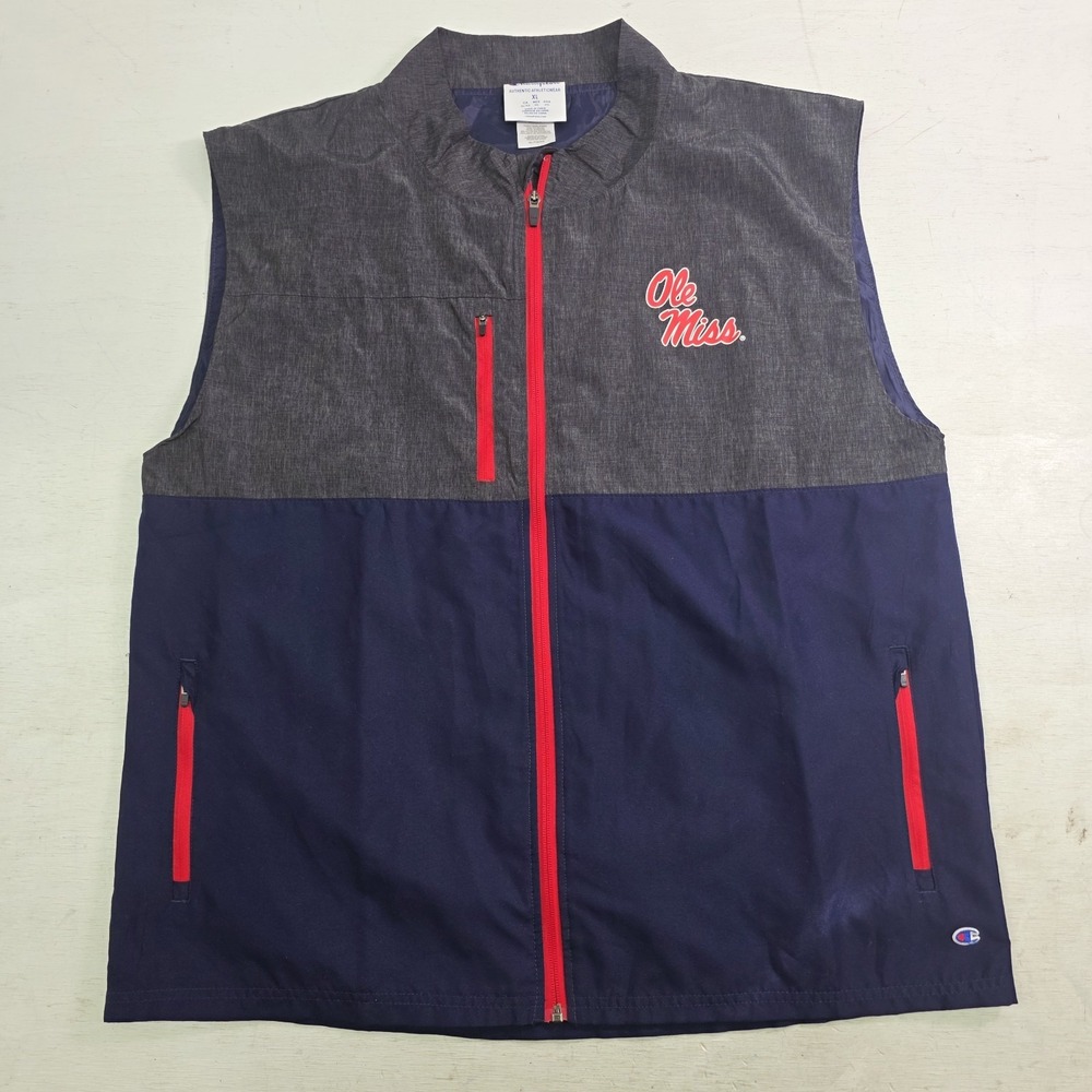 Champion Ole Miss Rebels Blue Full Zip Light Vest Jacket Pockets Men's XL EUC‎